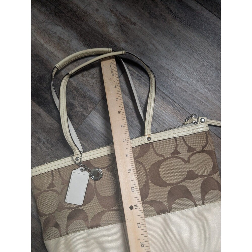COACH Ivory Beige Signature Jacquard Striped Canvas Tote Bag Purse - F13548 - Picture 6 of 6